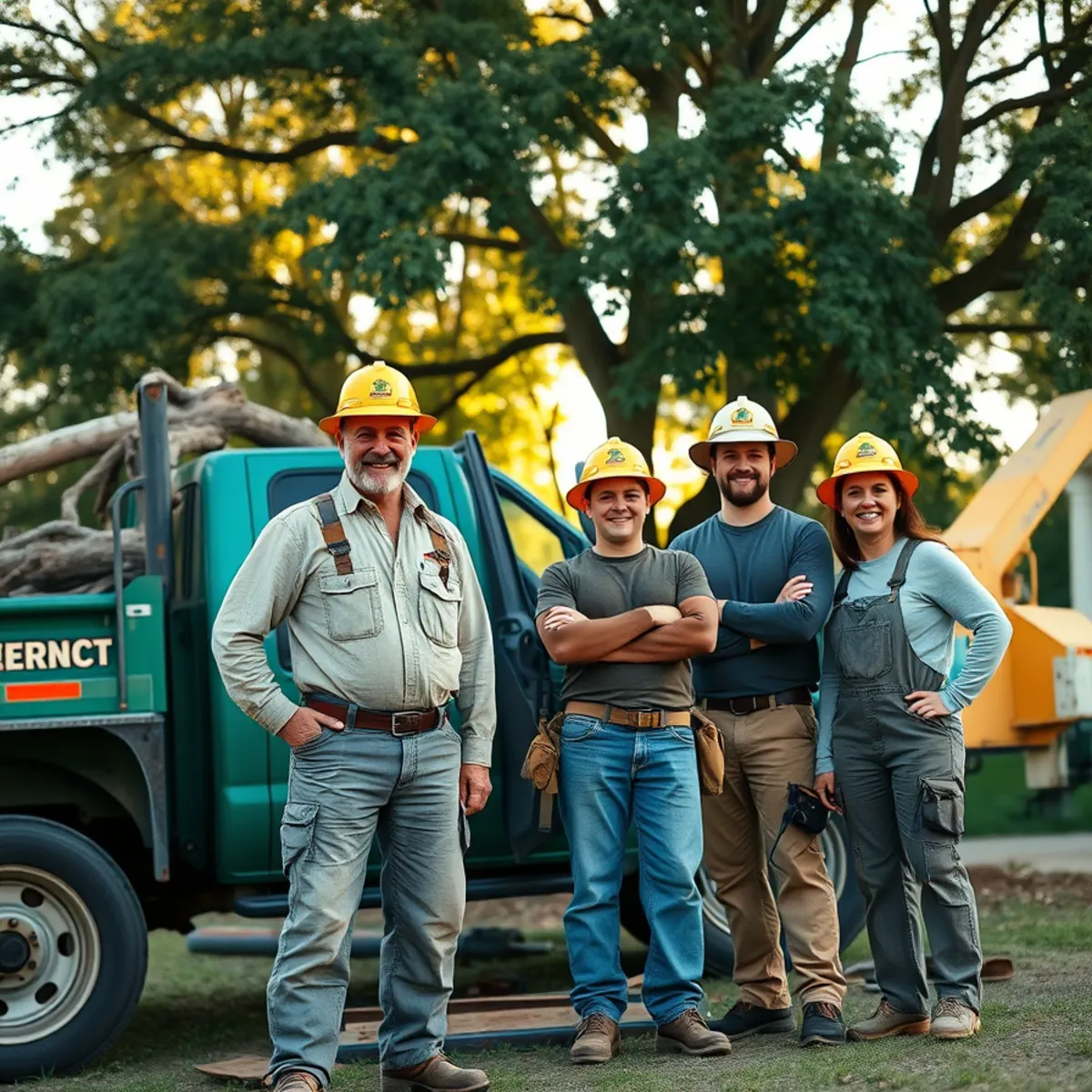 The Hayworth Tree Service family crew in front of their equipment in Mid-Michigan