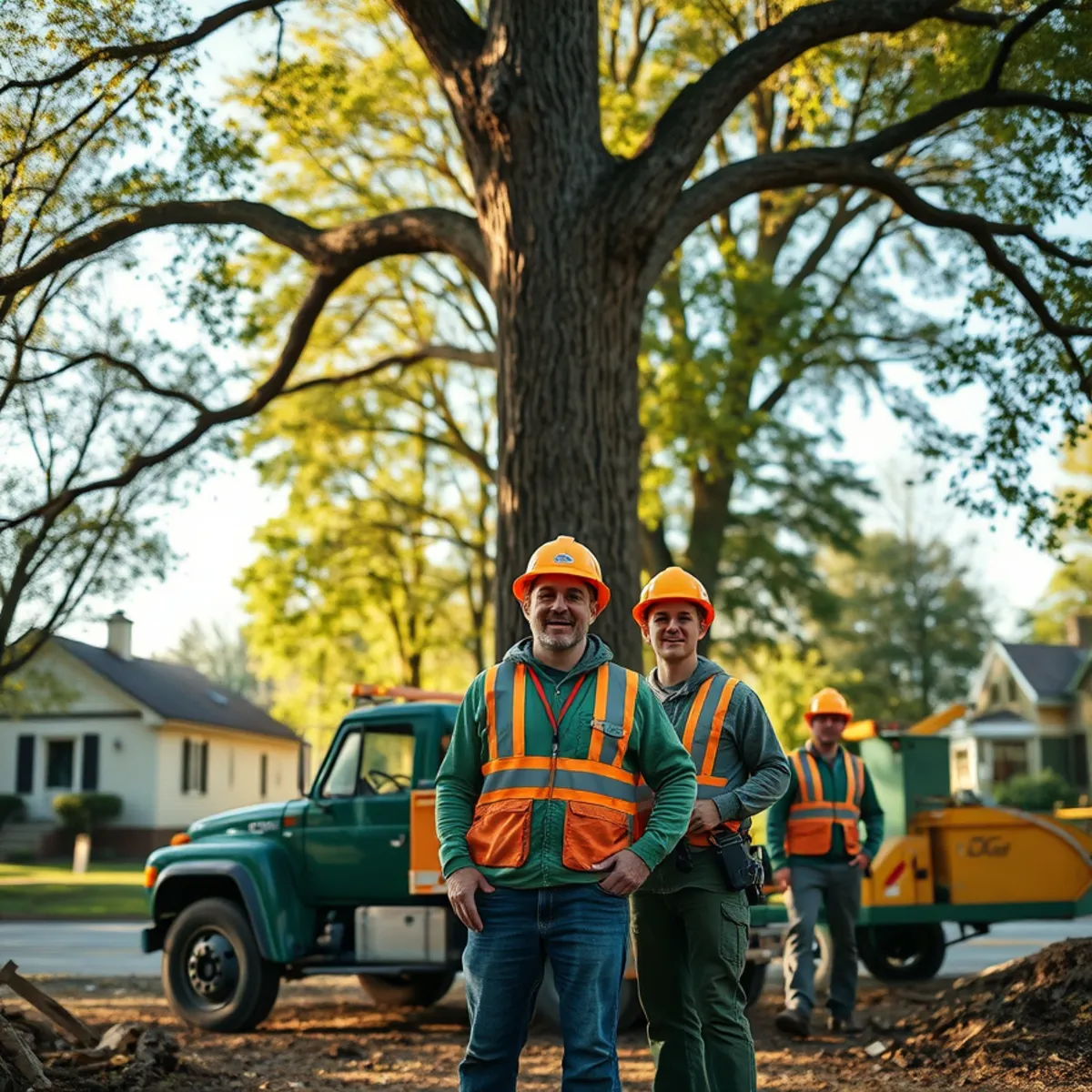 Hayworth Tree Service pruning a tall sugar maple near Alma College in Alma, Michigan