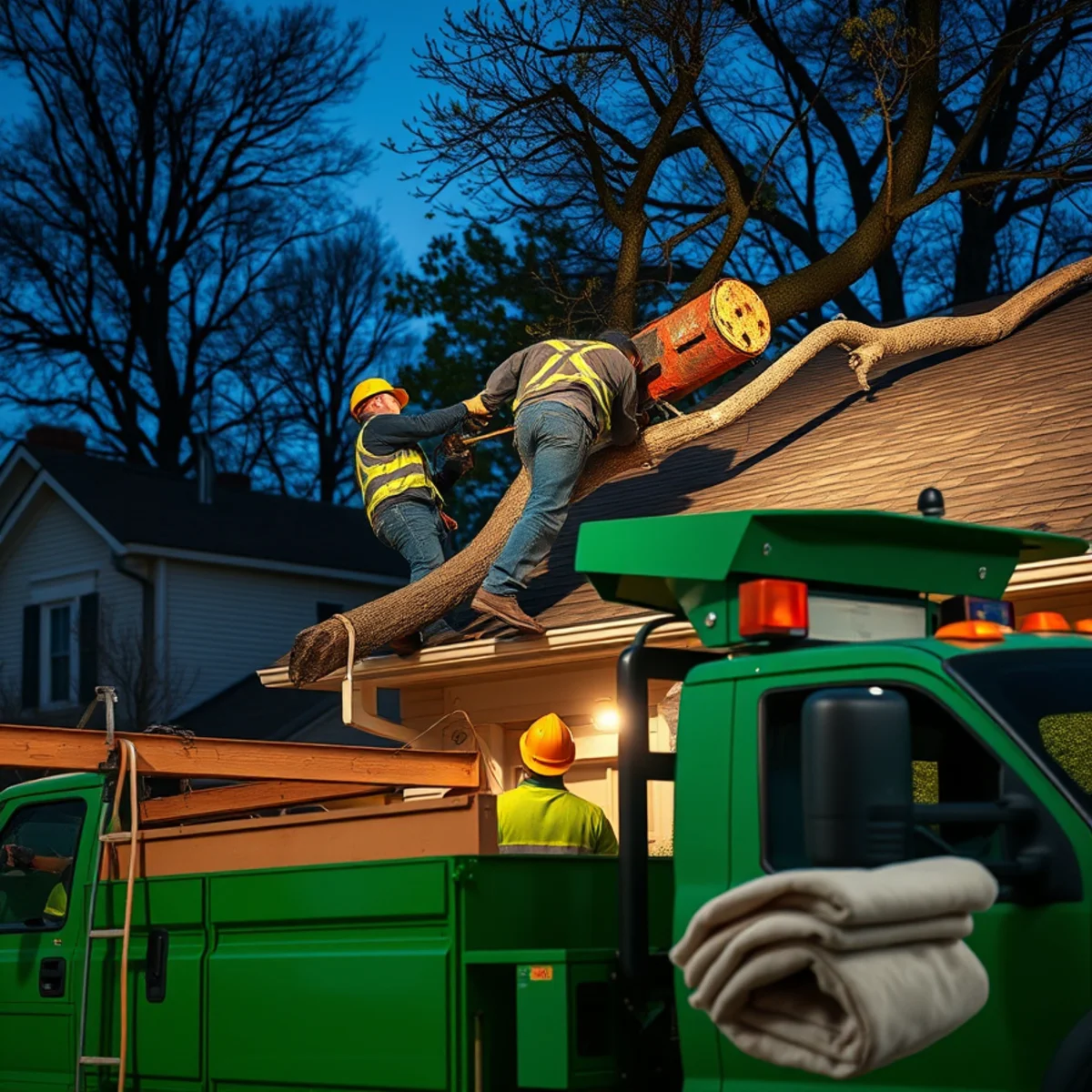 Hayworth Tree Service crew performing emergency tree service in Mid-Michigan