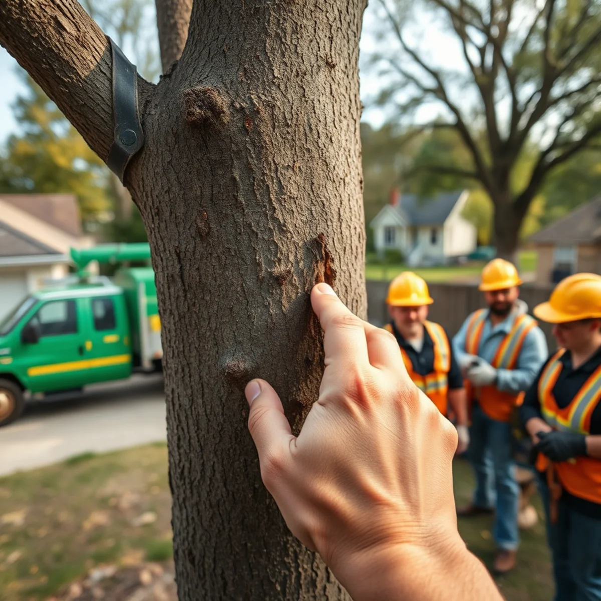 Homeowner performing the scratch test on a bare tree branch to check for green living tissue in winter