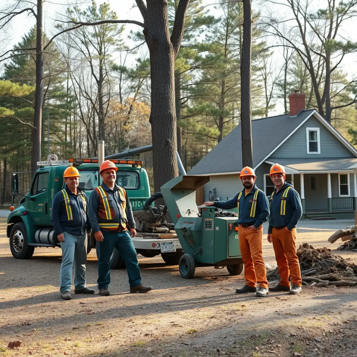 Hayworth Tree Service removing a large oak on a wooded lot near Laingsburg, Michigan