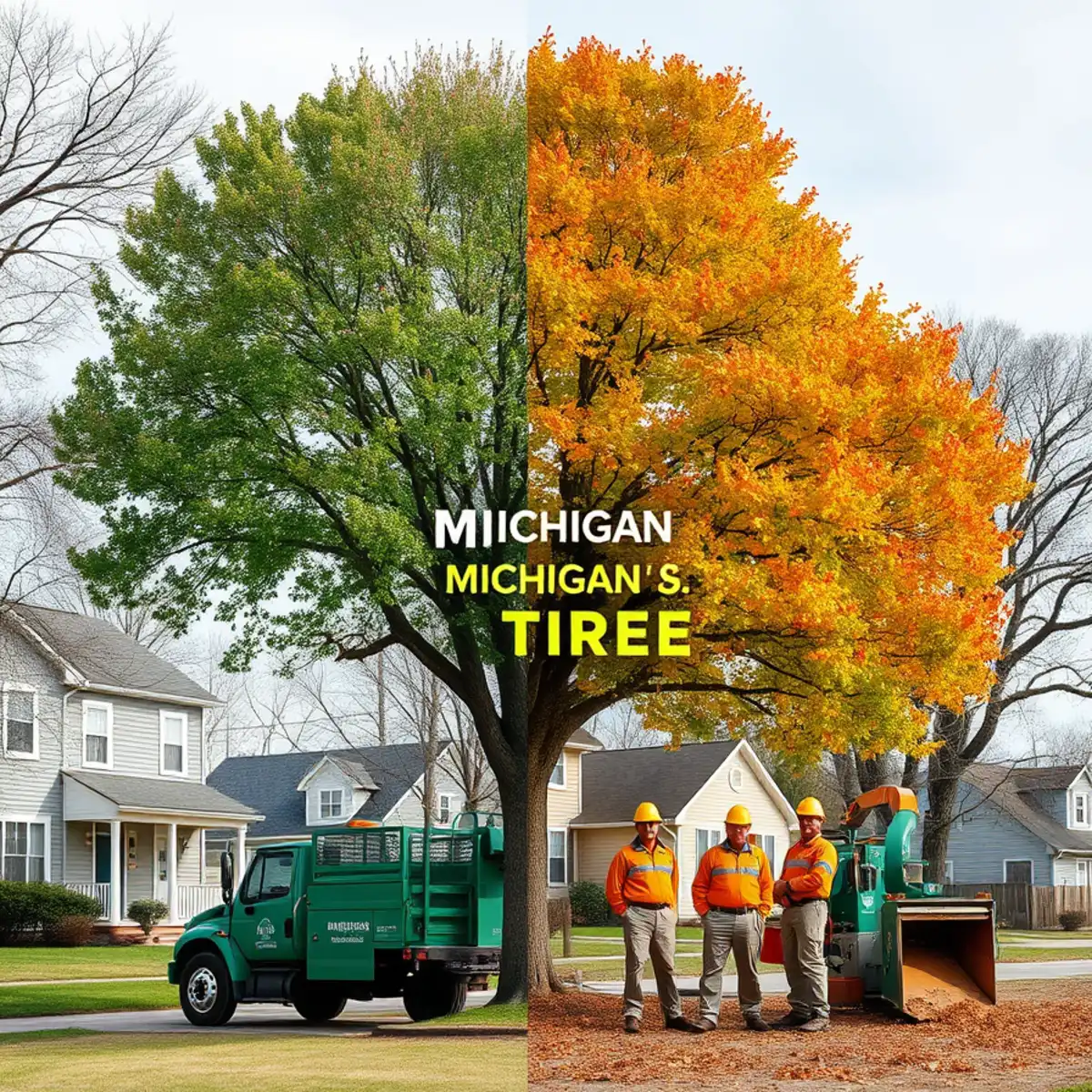 Four-season view of a Michigan maple through winter, spring, summer, and fall