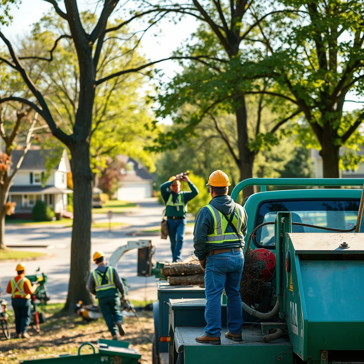 Hayworth Tree Service trimming a maple near a Central Michigan University rental home in Mount Pleasant, Michigan