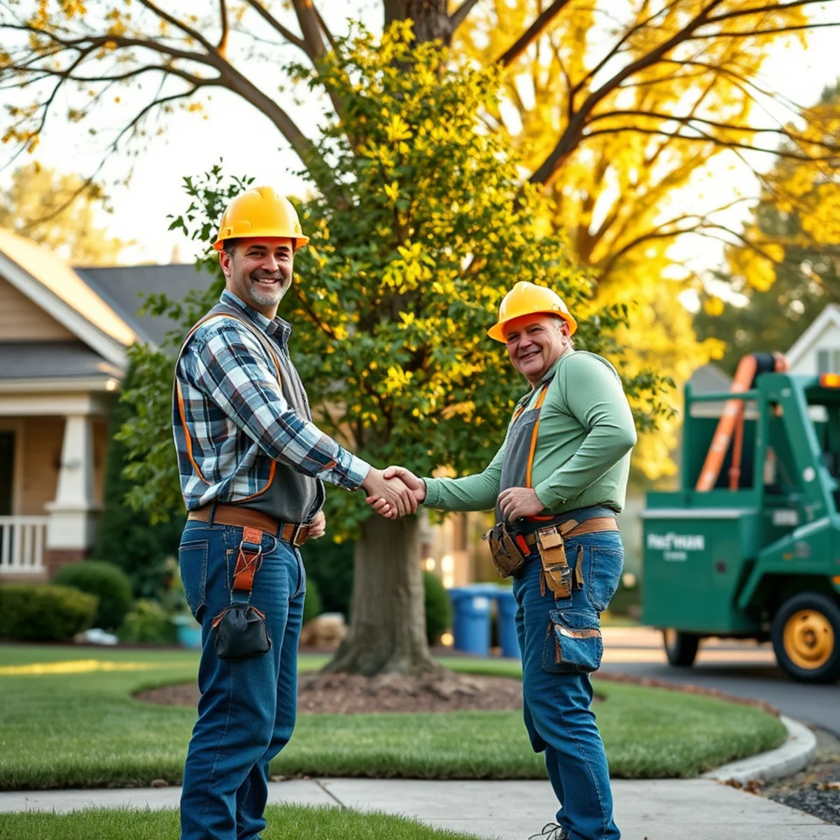 Satisfied Mid-Michigan homeowner with the Hayworth Tree Service crew after a completed job