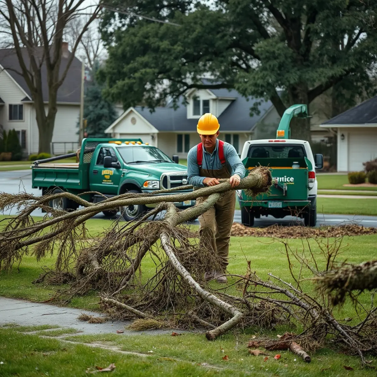 Hayworth Tree Service crew performing storm damage cleanup in Mid-Michigan