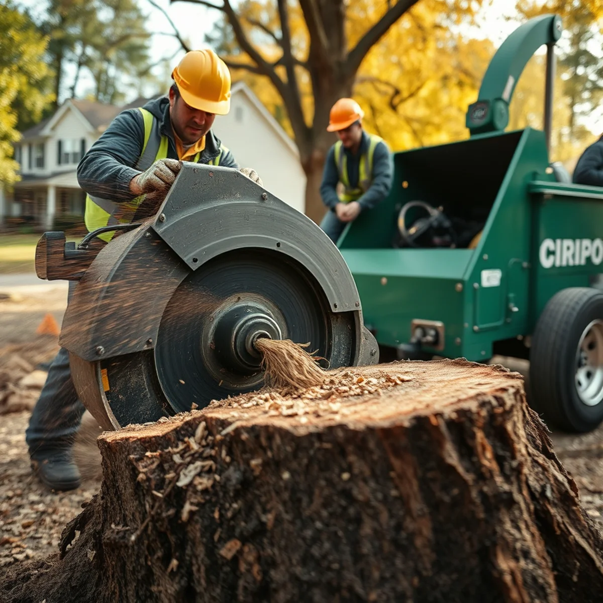 Hayworth Tree Service crew performing stump grinding & removal in Mid-Michigan