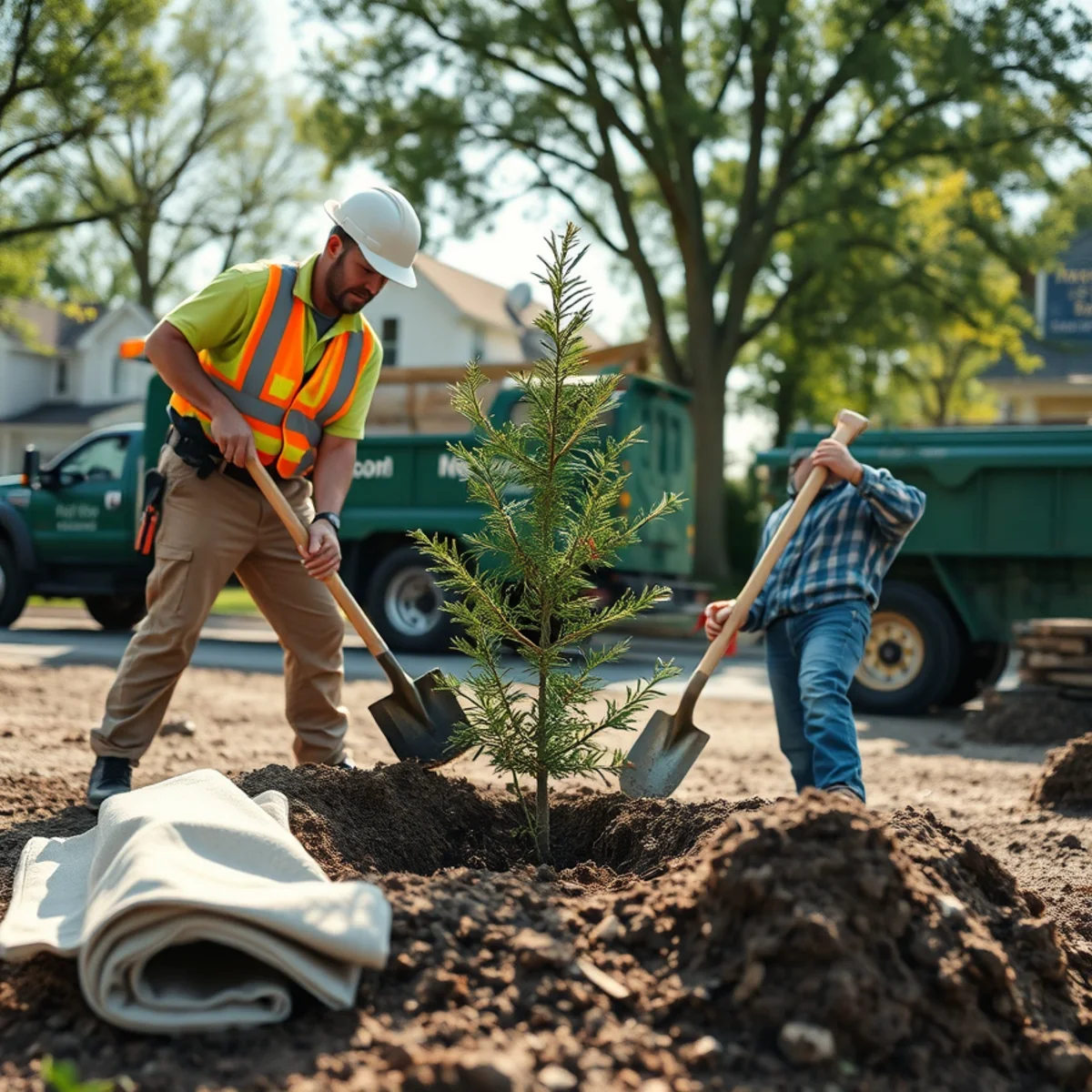 Hayworth Tree Service crew performing tree planting & transplanting in Mid-Michigan