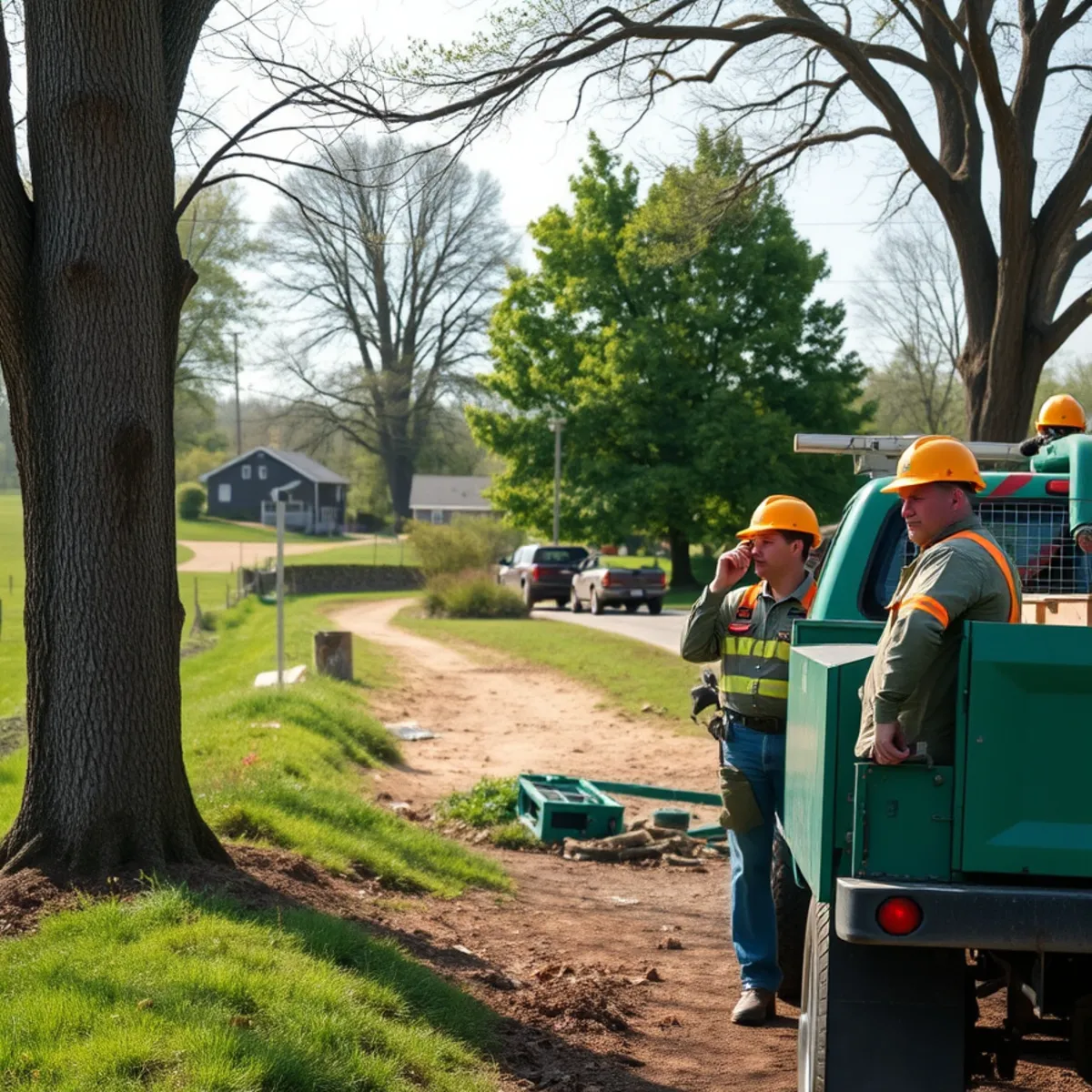 Hayworth Tree Service crew working on a rural wooded lot near Westphalia, Michigan